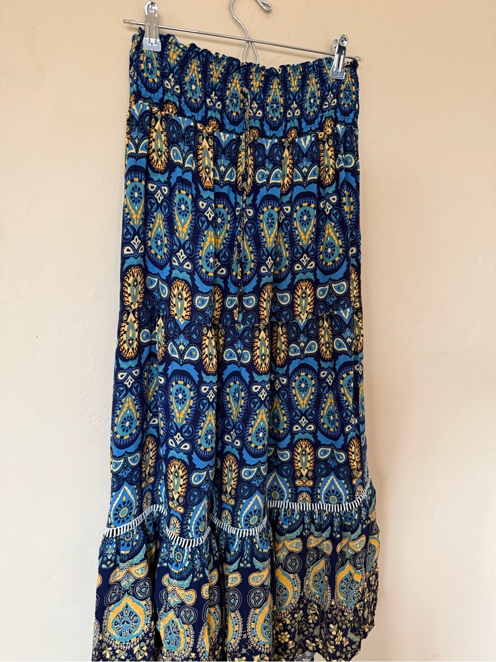 Boho Paisley Maxi Skirt Blue Tiered Festival Cottagecore Peasant Size M - Picture 4 of 8